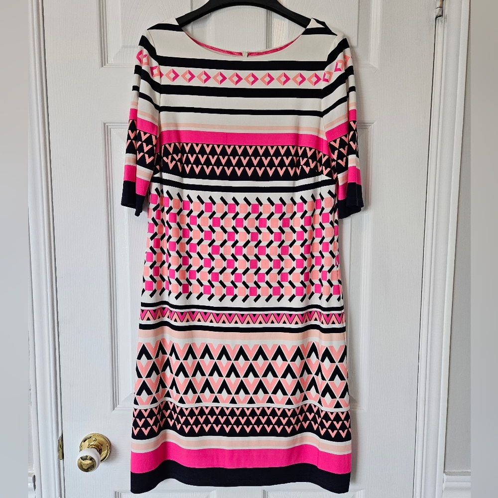 Eliza J Knee Length Lined Stetchy Sheath Dress Pink And Peach Size 8